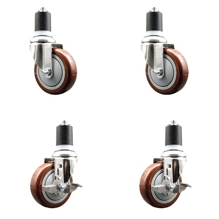 Service Caster 4 Inch 316SS Maroon Poly Swivel 1-3/4 Inch Expanding Stem Caster Brake SCC, 2PK SS316EX20S414-PPUB-MRN-2-TLB-2-134
